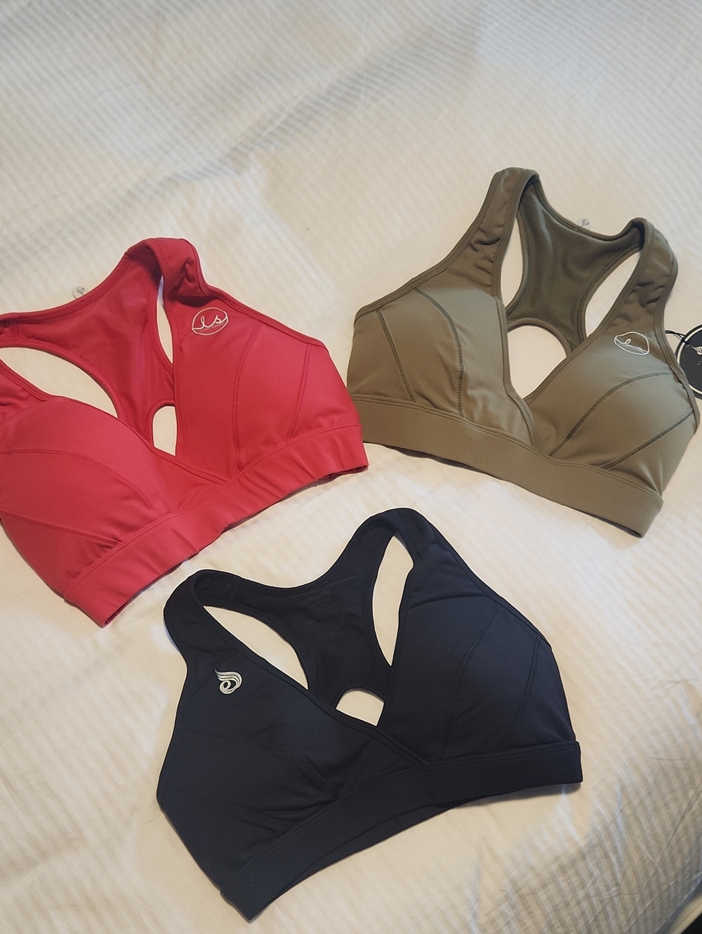 Ryderwear Cutout Racerback Sports Bras - Black, Red & Olive